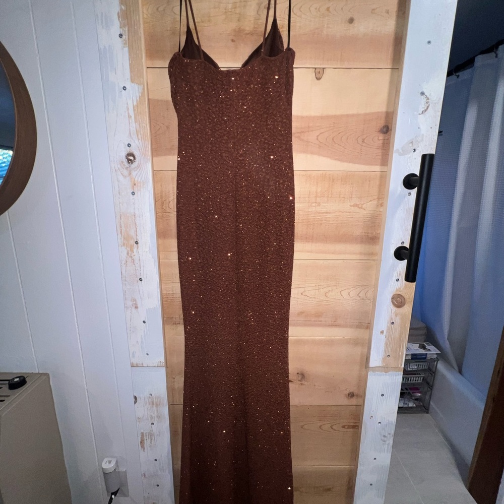 Brown Sequin Maxi Dress with Spaghetti Straps for Cocktail
